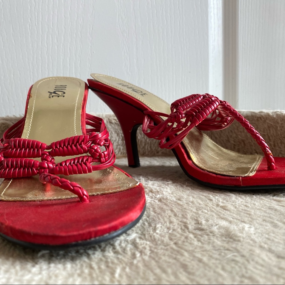 ~ sultry red strap sandals with heel ~